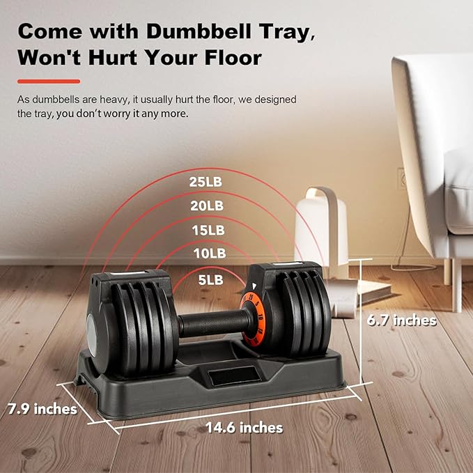 25/55 lbs Pair Adjustable Dumbbells Set, Adjustable Weights Dumbbells Set for Men and Women with Anti-Slip Fast Adjust Weight by Turning Handle