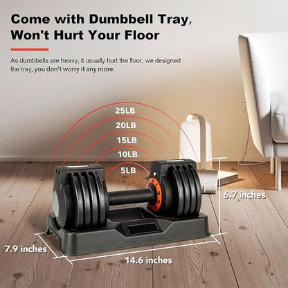 25/55 lbs (Pair) Adjustable Dumbbell Set, Dumbbell Adjustable Weight with Non-slip Quick Adjust Swivel Handle, Dumbbell Home Gym Fitness Equipment for Men and Women