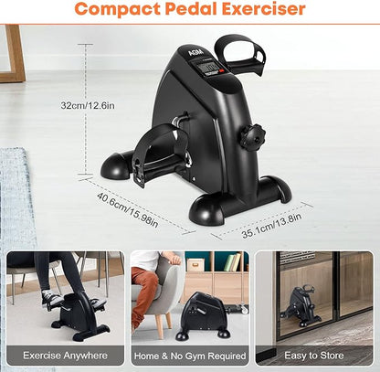 Mini Exercise Bike, AGM Under Desk Bike Pedal Exerciser Foot Cycle Arm & Leg Pedal Exerciser with LCD Screen Displays