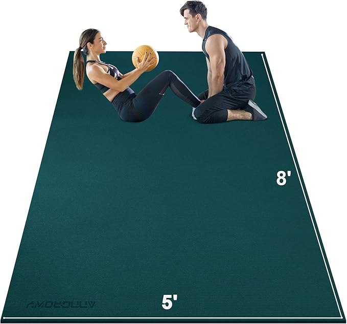 Large Exercise Mat 8'x5'|12'x6' Workout Mat for Home Gym Mats Exercise Heavy Duty Gym Flooring Fitness Mat Large Yoga Mat Cardio Mat for Weightlifting, Jump Rope, MMA, Stretch, Plyo, HIIT, Shoe-Friendly