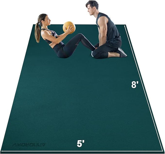 Large Exercise Mat 8'x5'|12'x6' Workout Mat for Home Gym Mats Exercise Heavy Duty Gym Flooring Fitness Mat Large Yoga Mat Cardio Mat for Weightlifting, Jump Rope, MMA, Stretch, Plyo, HIIT, Shoe-Friendly