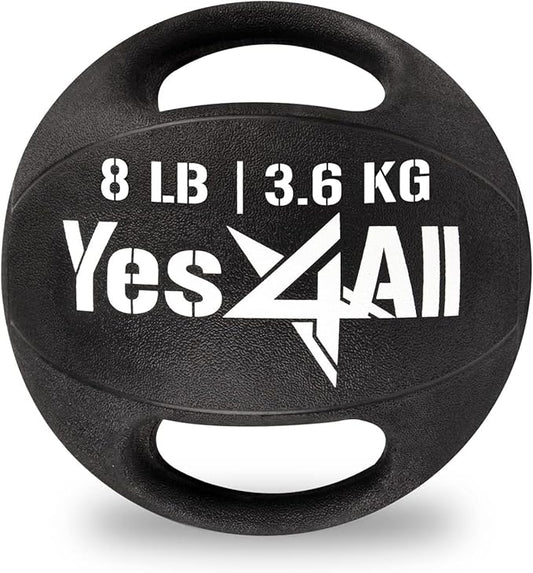 Yes4All Medicine Ball Dual Grip/Exercise Weighted Ball with Handles for Cardio Workout, Strength Training and Balance Enhancement