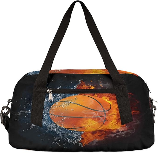 Ball Basketball in Ice Fire Gym Bag for Women Men, Small Travel Duffel Bag for Sports Getaway Overnight Bag Lightweight Weekender Bags Workout Bag Dance Bag for Boys Girls Kids Teens