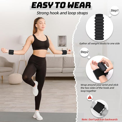 Ankle Weights for Women,Adjustable Ankle and Wrist Weights for Women 2 Lbs Set of 2 (1 Lb Each),Wearable Wrist Leg Arm Weights for Walking Yoga Pilate Barre Gym