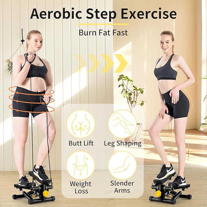 Steppers for Exercise at Home, Mini Stepper with Resistance Bands, Portable Stair Stepper Machine 400LBS Loading Capacity, Exercise Stepper for Home Office Workout