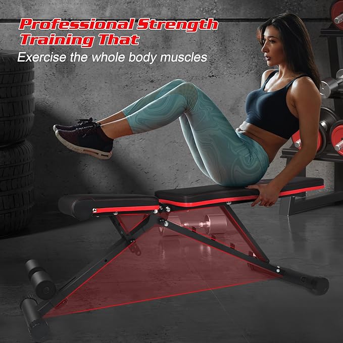 Adjustable Weight Bench Foldable, 660 Lb Stable Workout Benches for Home, 3 Sec Fast Folding with Resistance Rope, Total Body Strength Training, Multifunctional Fitness Bench