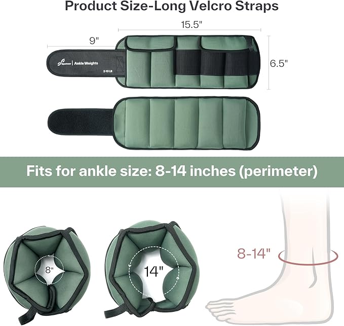 Sportneer Adjustable Ankle Weights for Women and Men 1 Pair of 4 8 12 16 20 LBS Heavy Weighted Leg Weights with Adjustable Straps, Strength Training Weights for Yoga, Aerobics, Gym, Fitness, Workout