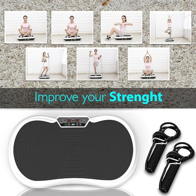 Hurtle Fitness Vibration Shaking Platform - Workout Machine Exercise Equipment for Home Vibration Plate Balance your Weight Workout Equipment Includes Remote Control, Balance Straps, Home Gym, White