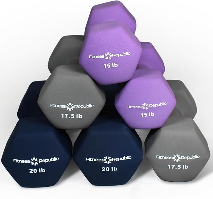 Neoprene Workout Dumbbell Set - Non Slip, Anti Roll Exercise & Fitness Dumbbells Combo - Hex Shaped Hand weights for Men & Women - Ideal for Home Gyms training