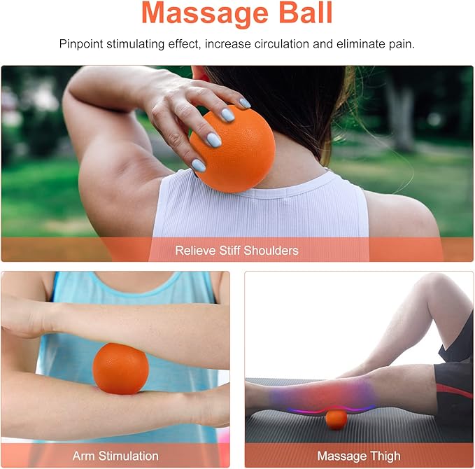 5 in1 Foam Roller Set, Trigger Point Foam Roller, Yoga Stick, Massage Ball, Fitness Stretching Strap, Carrying Bag, Towel, Massage Roller for Deep Muscle Massage Pilates Yoga, Orange