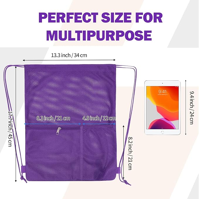 NATURAL STYLE 2 PACK Mesh Drawstring Backpack Bag, Multifunction Mesh Bag for Swimming, Athletic Gym, Clothes, Beach, Swim (Purple)