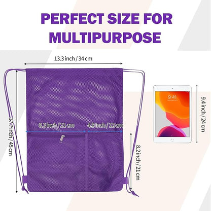 NATURAL STYLE 2 PACK Mesh Drawstring Backpack Bag, Multifunction Mesh Bag for Swimming, Athletic Gym, Clothes, Beach, Swim (Purple)