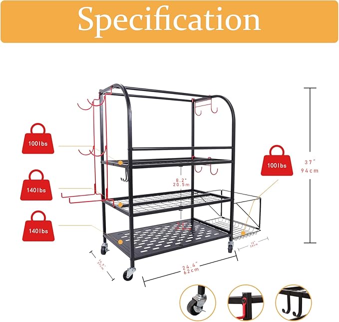 Weight Rack for Dumbbells, Yoga Mat Holder Dummbbells Rack for Kettlebells Foam Rollers and More Gym Accessories, Home Gym Equipment Storage Organizer with Wheels and Basket