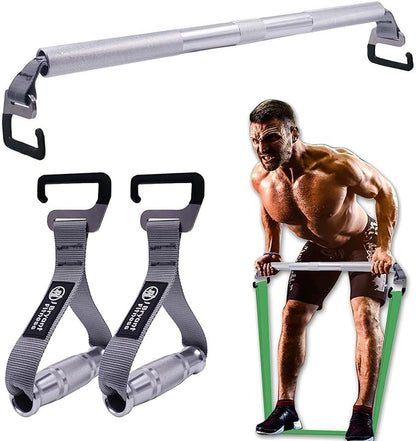 J Bryant Fitness Resistance Band Exercise Bar with Handles Large Hook Heavy Duty Short Bar Squats Full Body Strength Training Portable Home Workout Equipment