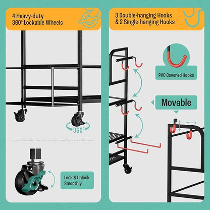 Yes4All All-in-1 Home Gym Storage Rack, Exercise Equipment Organizer - Yoga Mat, Foam Roller, Dumbbells Kettlebells and Weight Rack for Home Gym, Workout Organization Cart with Hooks and Casters