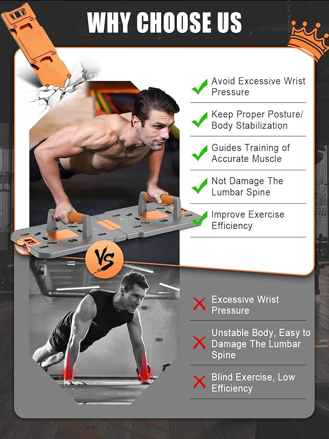 Push Up Board Fitness, reinforced with durable metal frame, Pushup board, Portable & Foldable Push Up Bar Set for Home Gym Fitness, Pushup Handles, Resistance Bands, Ab Roller, etc.