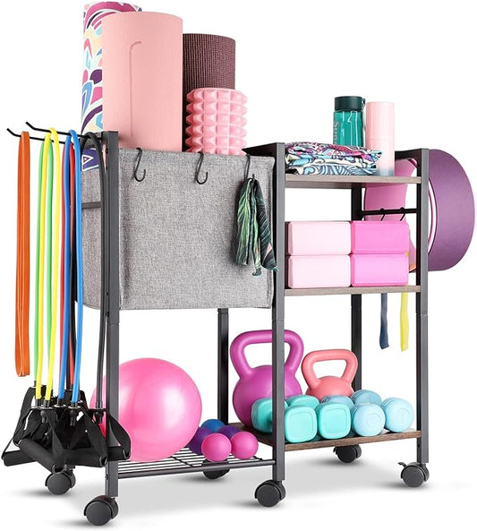 Yoga Mat Storage Rack Home Gym Equipment Storage Organizer Yoga Mat Holder for Yoga Mat Foam Roller Dumbbells Kettlebells Resistance Bands and More Gym Accessories Women Men Workout Equipment