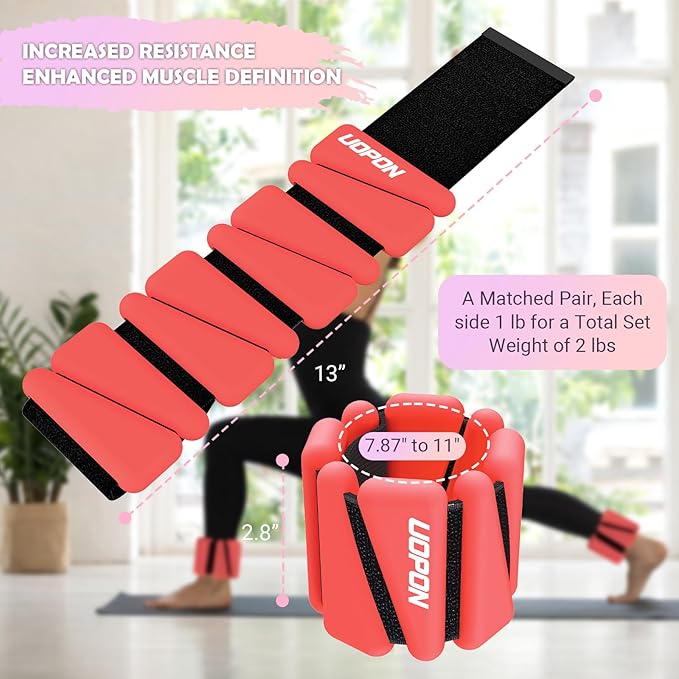 Wrist Ankle Weights for Women Set of 2, Adjustable Silicone Weighted Bangles, Wearable Ultra-durable Strips Weight Bracelet 2 lbs/4 lbs for Yoga, Pilates, Barre, Walking, Arm & Leg Workout