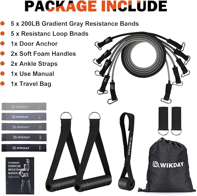 Exercise Resistance Bands with Handles for Working Out, 150/200/250/300 lbs Workout Bands Set with Door Anchor for Physical Therapy, Yoga, Pilates