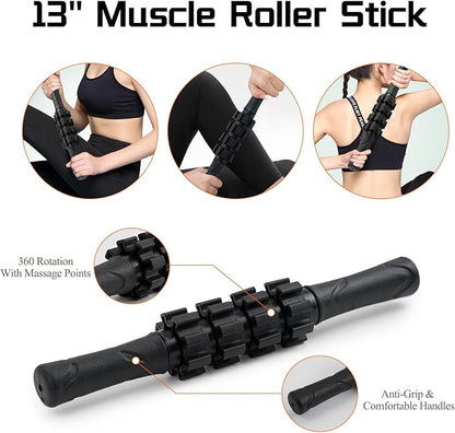 5 in1 Foam Roller Set, Deep Tissue Muscle Massage, Trigger Point Foam Roller Muscle Massage, Fitness Exercise Foam Roller, Massage Roller, Massage Ball, Stretching Strap for Pilates Yoga (Black)