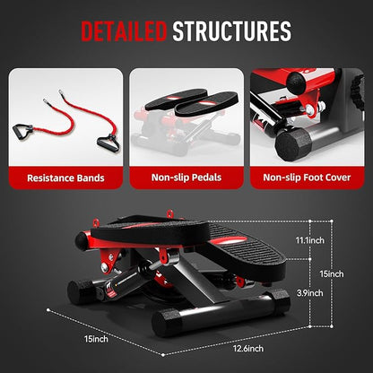 HARISON Mini Stepper for Exercise with Enhanced Resistance Bands, Stair Stepper for Home 330lbs Capacity, Aerobic Exercise Stepper Machine with LCD Monitor for Fully Body Workout