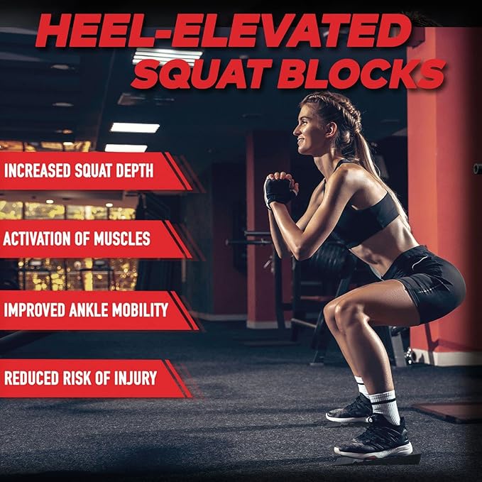 Slant Board for Squats - 6-Piece Adjustable Stackable Rubber Wedge Blocks for Squats & Balance Training, Non-Slip, Durable, 1200 lbs Capacity - Includes 2 Resistance Bands & Storage Bag