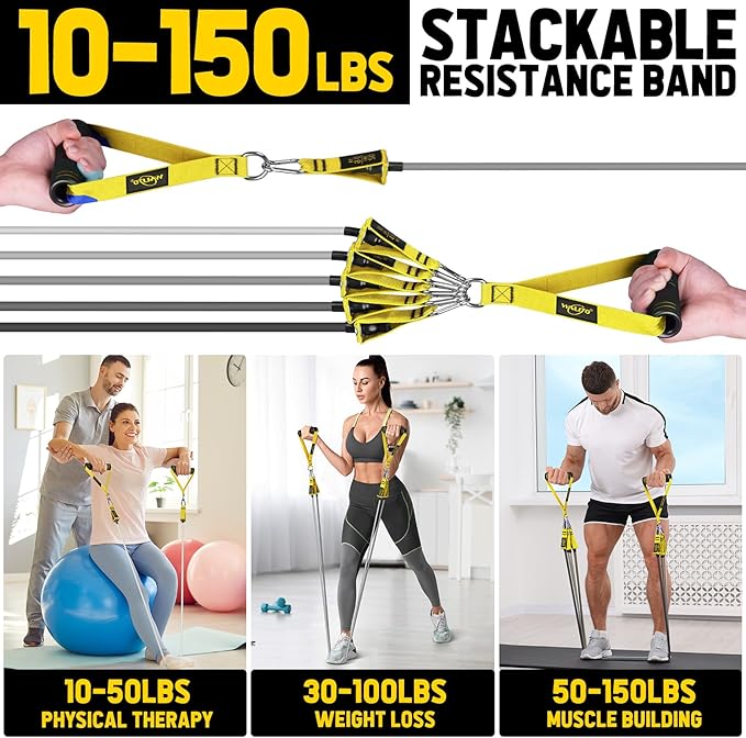 WALITO Resistance Bands Set - Exercise Bands with Handles, Door Anchor, Legs Ankle Straps, for Heavy Resistance Training, Physical Therapy, Muscle Training, Yoga, Home Workouts