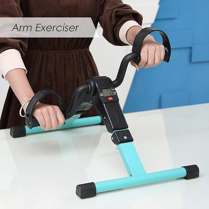 Folding Pedal Exerciser, Mini Exercise Bike Under Desk Bike Foot Pedal Exerciser, Foot Hand Cycle Portable Peddler Machine Bicycle Exerciser Arm Leg Exerciser While Sitting