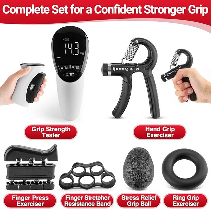 Grip Strength Tester & Grip Strength Trainer Kit, Hand Grip Dynamometer Forearm Strengthener, Dynamometer Grip Strength Meter, Grip Tester, Hand Gripper Strengthener, Forearm Exerciser & Grip Trainer