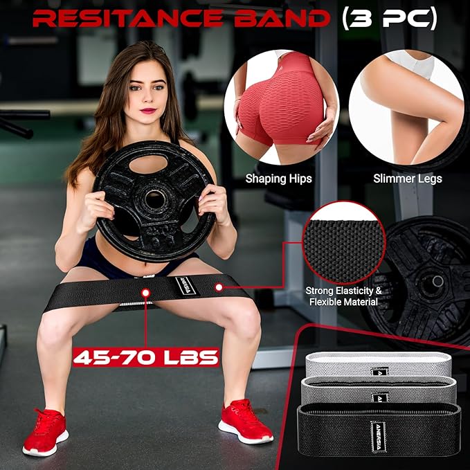 10-in-1 Gym Essentials Set: Barbell Pad for Hip Thrust, Ankle Strap for Cable Machine, Resistance Bands, Barbell Clip, Carry Gym Bag - Versatile Workout Kit for Women and Men