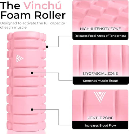 The Vinchu Foam Roller - Deep Tissue Massage Muscle Roller and Stretching Equipment for Sustainable Strength and Myofascial Trigger Point Release (Pink, L)