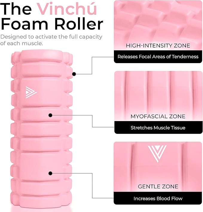 The Vinchu Foam Roller - Deep Tissue Massage Muscle Roller and Stretching Equipment for Sustainable Strength and Myofascial Trigger Point Release (Pink, L)