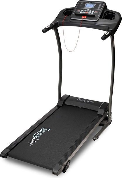 SereneLife Folding Treadmill - Foldable Home Fitness Equipment with LCD for Walking & Running - Cardio Exercise Machine - Preset and Adjustable Programs - Bluetooth Connectivity