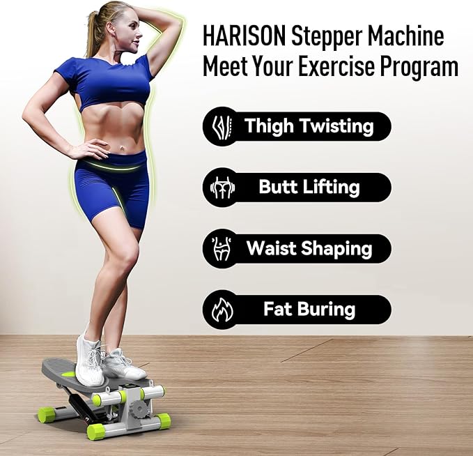 HARISON Mini Stepper for Exercise with Enhanced Resistance Bands, Stair Stepper for Home 330lbs Capacity, Aerobic Exercise Stepper Machine with LCD Monitor for Fully Body Workout