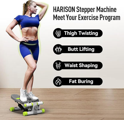 HARISON Mini Stepper for Exercise with Enhanced Resistance Bands, Stair Stepper for Home 330lbs Capacity, Aerobic Exercise Stepper Machine with LCD Monitor for Fully Body Workout