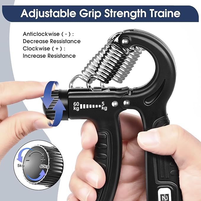 Grip Strength Trainer, Finger Strength Trainer, Hand Strengthening Grip, Hand Grip Exerciser, Finger Grip Exerciser, Grip Strength Enhancer, Adjustable Resistance, Hand Grip Exerciser for Muscle Building and Injury Recovery