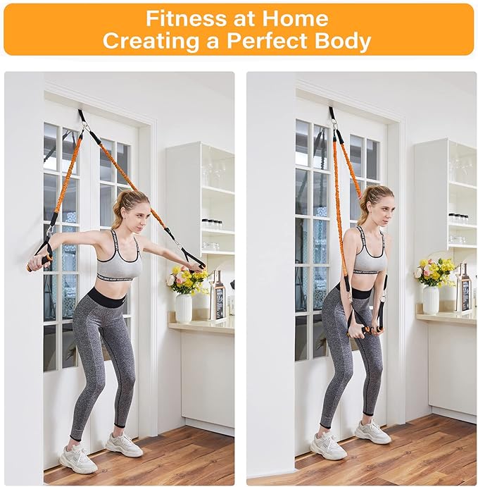 BODY RHYTHM Portable Home Gym Workout Equipment - Includes 150 lbs Resistance Bands, Collapsible Bar, Handles and More - Full Body Workouts System for Women & Men.