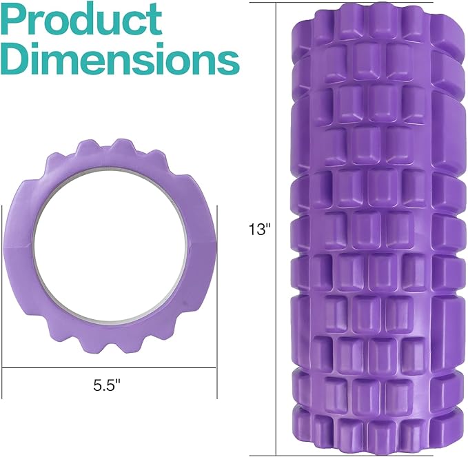 Foam Roller for Deep Tissue Massager, Patented 13" High Density Exercise Roller for Muscle and Myofascial Trigger Point Release, Yoga, Back Roller for Fitness, Yoga (Purple)