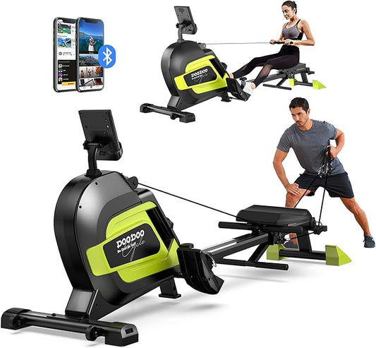 pooboo rowing machine, Max 350 LBS Magnetic Rower with LCD Monitor, Tablet Holder, Upgraded Rowing machines for home use