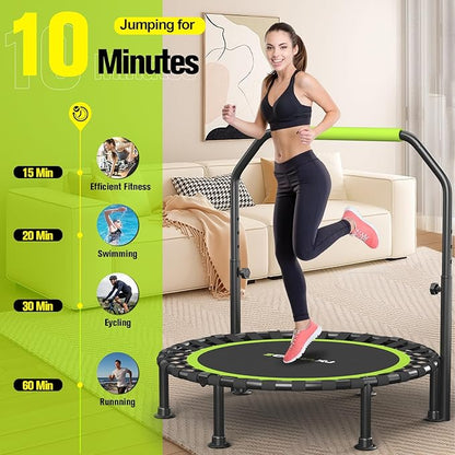 Foldable Mini Trampoline, 40"/48" Rebounder Trampoline for Adults & Kids, 450lbs Capacity with U-Shaped Adjustable Bar, Indoor Fitness Workout Exercise Equipment