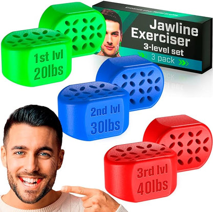 Jawline Exerciser for Men & Women - Powerful Jaw Trainer - Different Resistance Levels - Double Chin Reducer Eliminator - Silicone Jaw Toner Tablets - Face Neck Shaper & Strengthener Line Chewing Gum