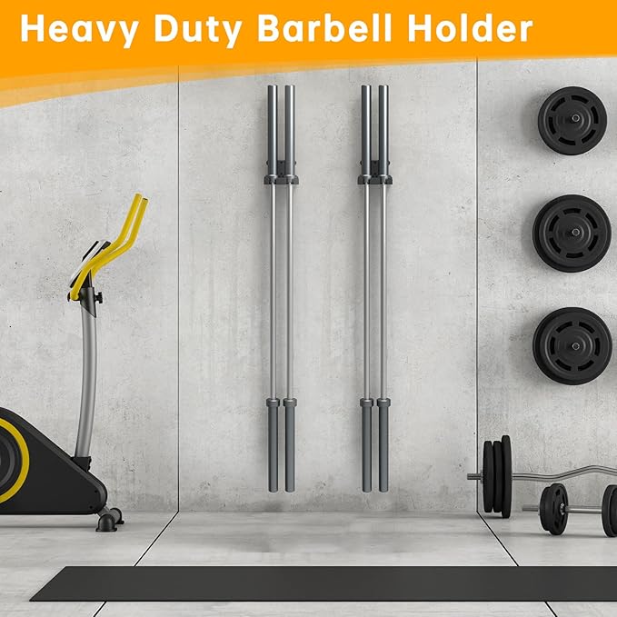 Double Vertical Olympic Barbell Hanger,Heavy Duty Barbell Holder Wall Mount, Garage Gym Bar Wall Rack, Vertical Barbell Mount Rack,Space Saving Commercial or Home Gym Accessory