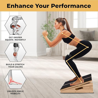 Wooden Adjustable Slant Board for Calf Stretching - Professional Non Slip Calf Stretcher Slant Board with 5 Positions - Slant Board for Squats Knees Over Toes & Home Fitness - Incline Board