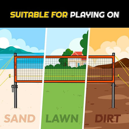 A11N Outdoor Volleyball and Badminton Combo Set - Includes Adjustable Height Anti-Sag Net, Volleyball, Air Pump, 4 Badminton Rackets, 2 Shuttlecocks, Boundary Line Marker, and Carrying Bag