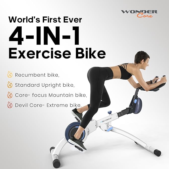 WONDER CORE Flex Cycle: 4-in-1 Stationary Exercise Bike, Folding Upright Recumbent Exercise Bike, Magnetic Resistance Indoor Cycling Bike, Workout Bike for Home, 260 Lbs Weight Capacity (White)