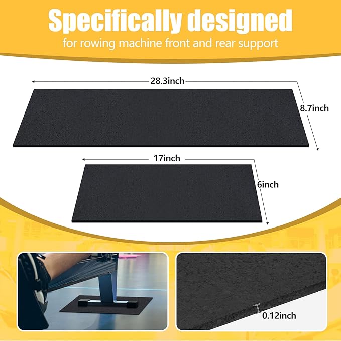 2 Pieces Rower Mat Compatible with Model D Concept 2 Rowing Machine Anti Slip and High Density Thick Floor Mat for Home Gym Foam Floor Protective Mat, Black