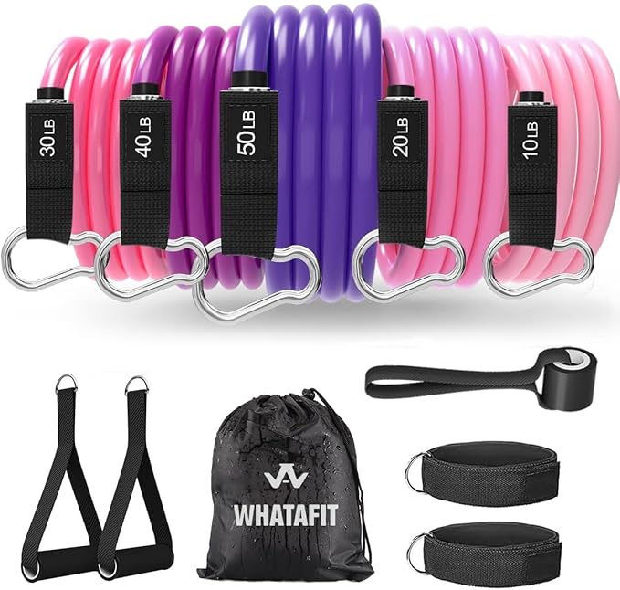 WHATAFIT Resistance Bands, Exercise Bands，Resistance Bands for Working Out, Work Out Bands with Handles for Men and Women Fitness, Strength Training Home Gym Equipment