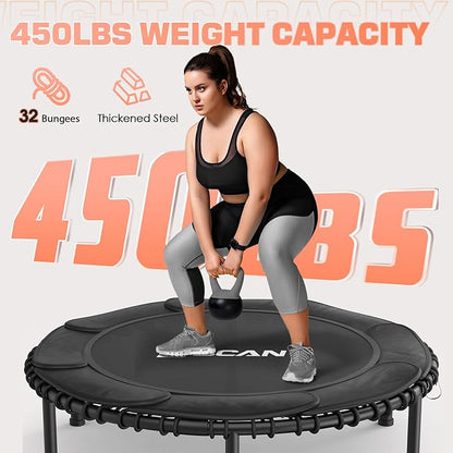 BCAN 450/550 LBS Foldable Mini Trampoline, 40"/48"/50" Fitness Trampoline with Bungees, U/T Shape Adjustable Foam Handle, Stable & Quiet Exercise Rebounder for Kids Adults Indoor/Garden Workout