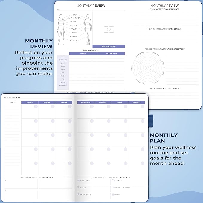 Clever Fox Fitness & Food Journal – Nutrition & Workout Planner for Women & Men – Diet & Gym Exercise Log Book with Calendars, Diet & Training Trackers - Undated, A5 Size, Hardcover (Mystic Blue)