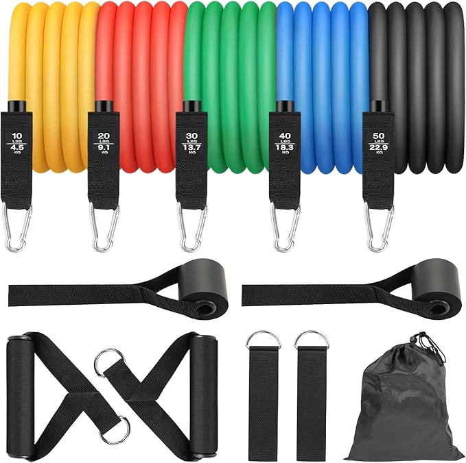 Resistance Bands Set for Men & Women(11Pcs),Strength Training Fitness Tubes Tension Bands with Handle,Ankle Straps, Door Anchor, Carry Bag,Exercise Band Set 150lbs,Home Workouts